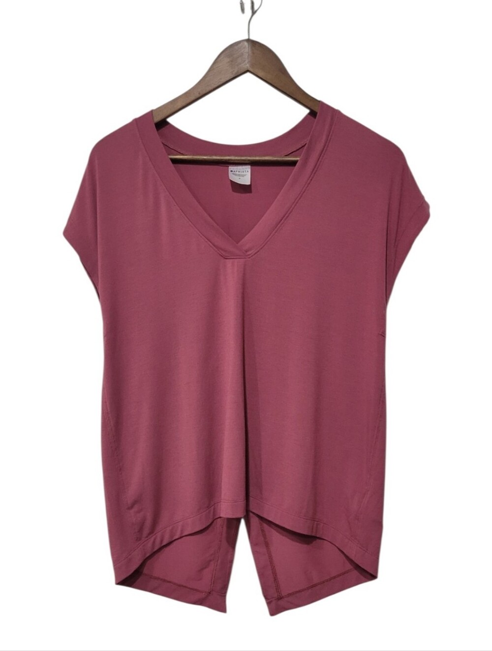 ATHLETA Essence V-Neck Top Medium Mauve Pink Hi-Low Hem Athletic Tee